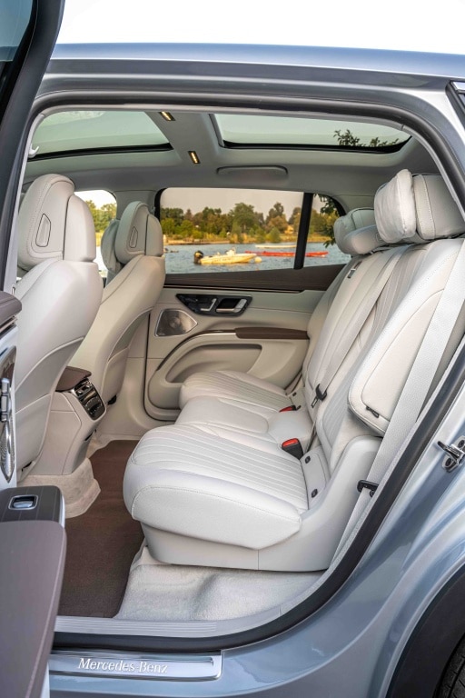 The rear seat of the Mercedes EQS SUV